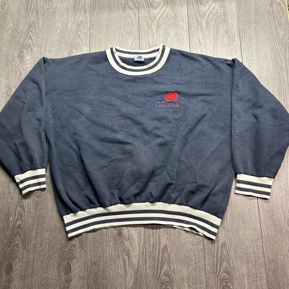 Vintage 90s Molson Canadian Beer Sweatshirt Bulletin Athletic Mens XL Navy Blue
